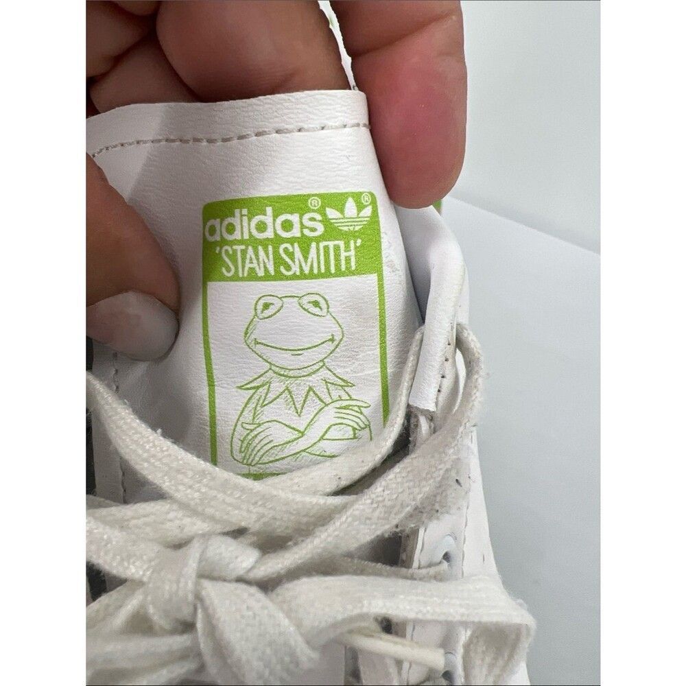adidas White Stan Smith Sneakers with Green Heel Tab and Kermit Detail - Picture 5 of 8